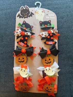 New Kids Halloween Hair Bows Set - Orange & Black Pumpkin and Ghost Clips